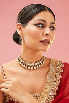 Gold Finish Kundan Polki Choker Necklace