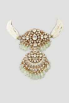 Gold Finish Green Kundan Polki & Onyx Choker Necklace