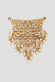Gold Finish Red Kundan Polki & Pearl Choker Necklace