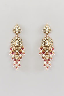 Gold Finish Pink Kundan Polki Dangler Earrings