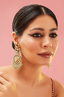 Gold Finish Kundan Polki & Fluorite Dangler Earrings