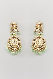 Gold Finish Kundan Polki & Fluorite Dangler Earrings