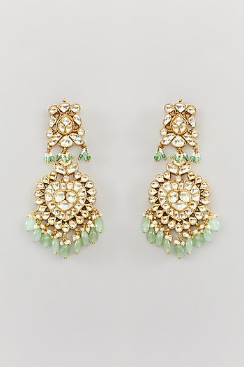 Gold Finish Kundan Polki & Fluorite Dangler Earrings
