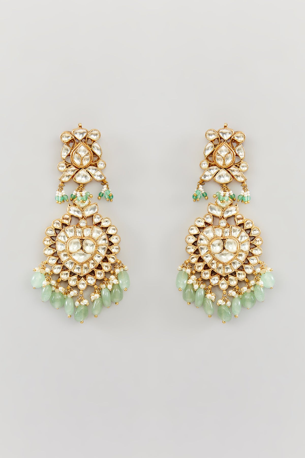 Gold Finish Kundan Polki & Fluorite Dangler Earrings