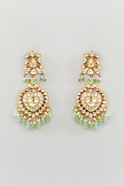 Gold Finish Kundan Polki & Fluorite Dangler Earrings