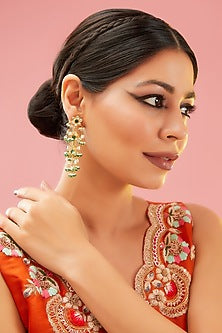 Gold Finish Kundan Polki & Green Drop Dangler Earrings