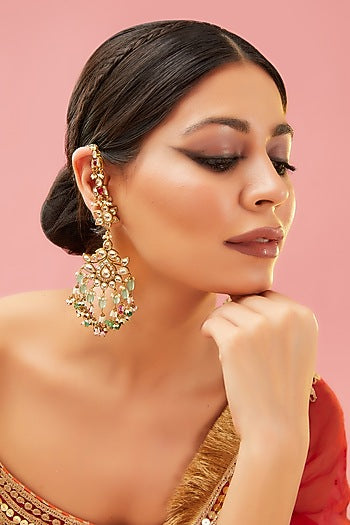 Gold Finish Kundan Polki & Multi-Colored Drop Dangler Earrings