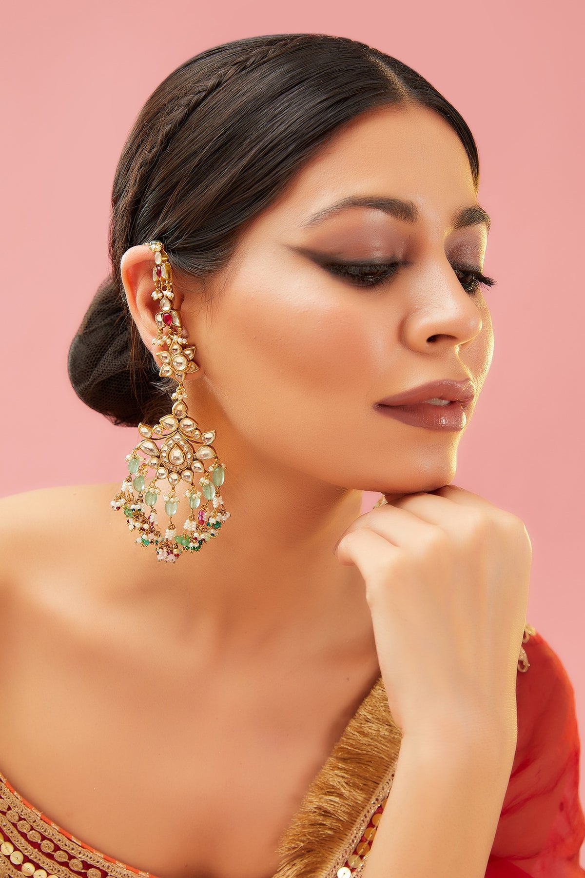 Gold Finish Kundan Polki & Multi-Colored Drop Dangler Earrings