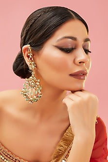 Gold Finish Kundan Polki & Multi-Colored Drop Dangler Earrings