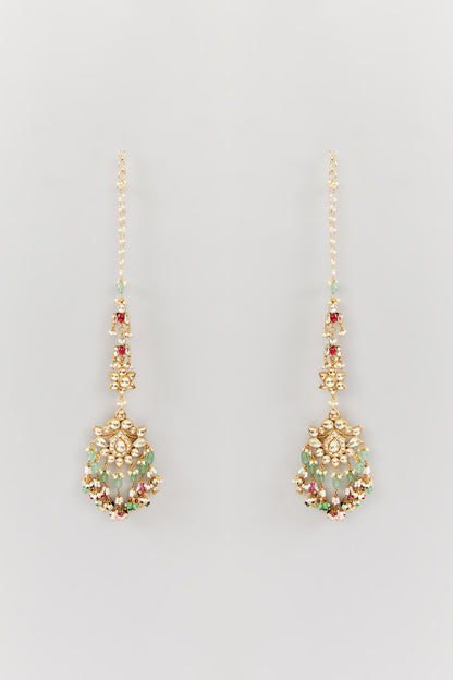 Gold Finish Kundan Polki & Multi-Colored Drop Dangler Earrings