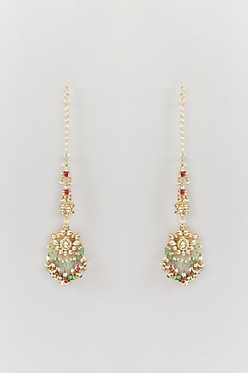 Gold Finish Kundan Polki & Multi-Colored Drop Dangler Earrings