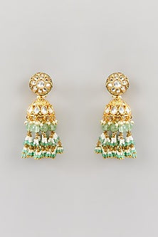 Gold Finish Kundan Polki & Pearl Jhumka Earrings