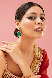 Gold Finish Green Kundan Polki Dangler Earrings