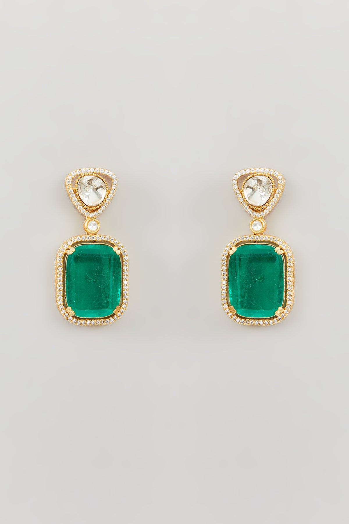 Gold Finish Green Kundan Polki Dangler Earrings