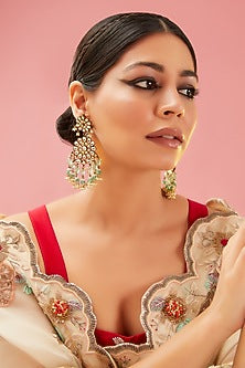 Gold Finish Kundan Polki & Pearl Dangler Earrings