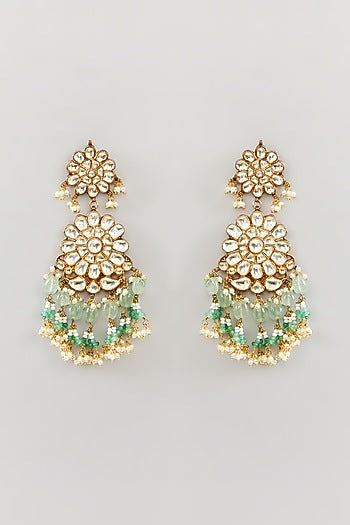 Gold Finish Kundan Polki & Pearl Dangler Earrings