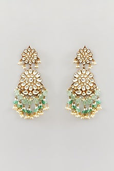 Gold Finish Kundan Polki & Pearl Dangler Earrings