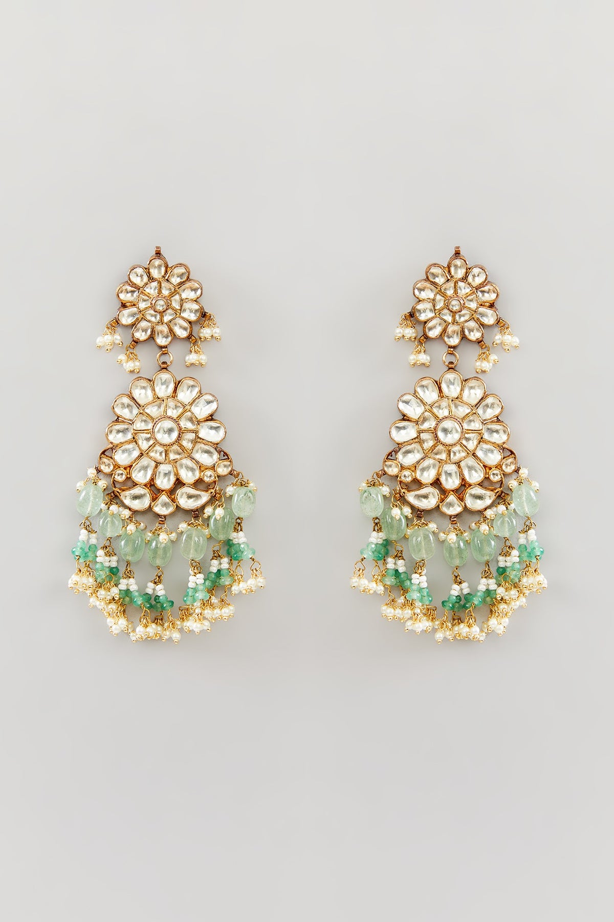 Gold Finish Kundan Polki & Pearl Dangler Earrings