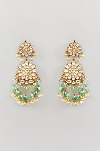 Gold Finish Kundan Polki & Pearl Dangler Earrings
