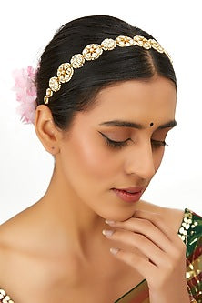 Gold Finish Kundan Polki & Pearl Sheeshpatti