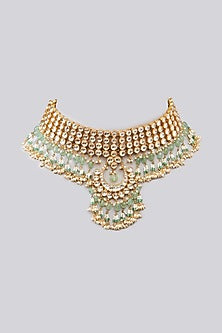 Gold Finish Kundan Polki & Green Onyx Choker Necklace