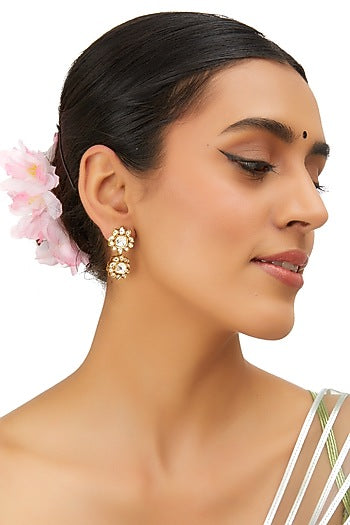 Gold Finish Kundan Polki Dangler Earrings