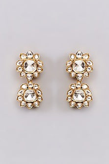 Gold Finish Kundan Polki Dangler Earrings