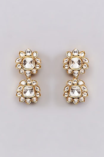 Gold Finish Kundan Polki Dangler Earrings