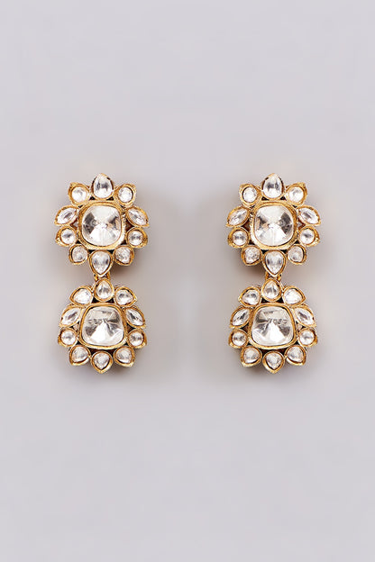 Gold Finish Kundan Polki Dangler Earrings