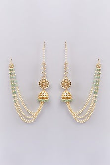 Gold Finish Kundan Polki & Pearl Jhumka Earrings