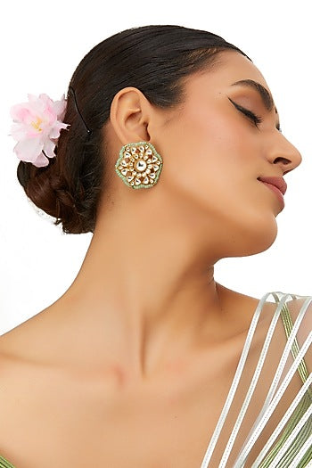 Gold Finish Kundan Polki Stud Earrings