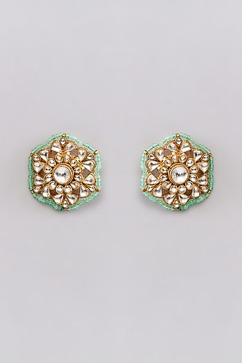 Gold Finish Kundan Polki Stud Earrings