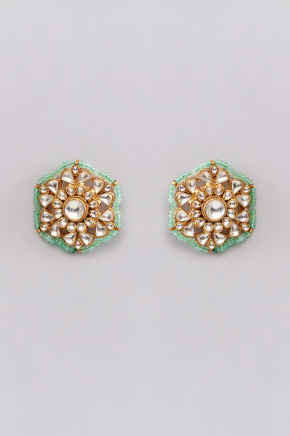 Gold Finish Kundan Polki Stud Earrings