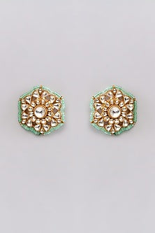 Gold Finish Kundan Polki Stud Earrings