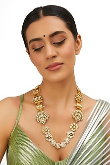 Gold Finish Kundan Polki & Pearl Long Necklace