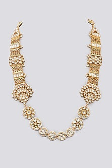 Gold Finish Kundan Polki & Pearl Long Necklace