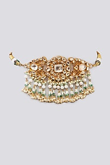 Gold Finish Kundan Polki & Green Onyx Choker Necklace