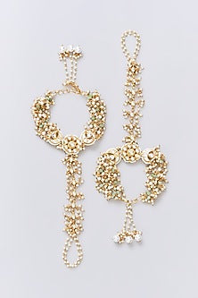 Gold Finish Kundan Polki Hathphools (Set of 2)