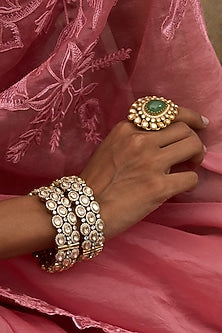 Antique Gold Finish Kundan Polki Bangles (Set Of 2)