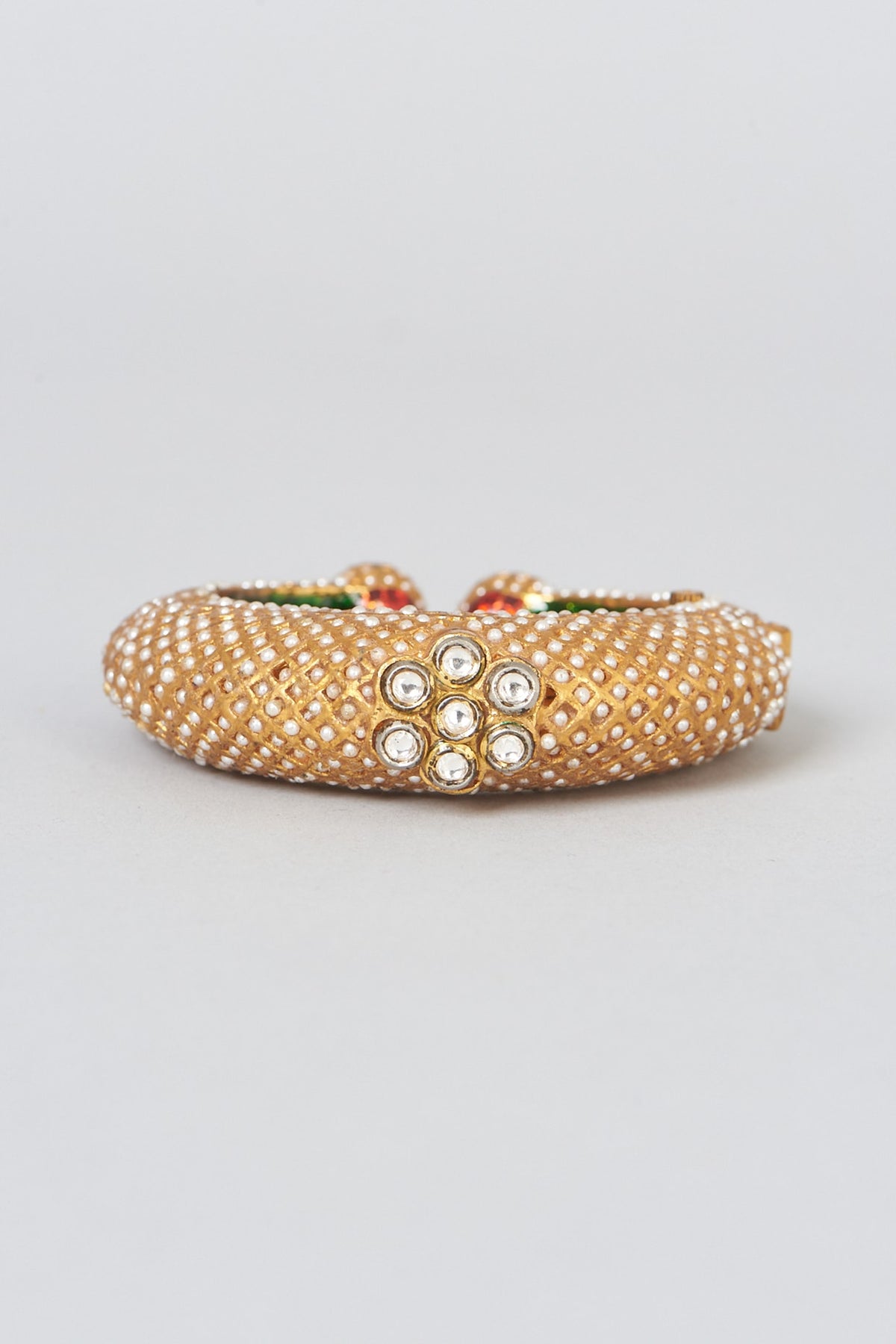 Gold Finish White Jadau Bangle