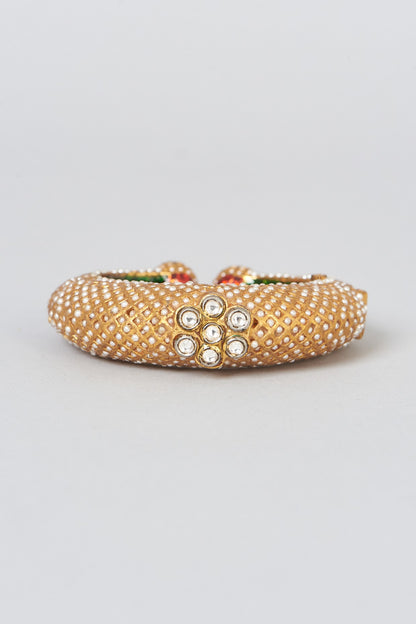 Gold Finish White Jadau Bangle