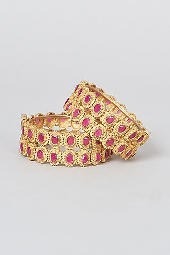 Gold Finish Ruby Bangles (Set of 2)