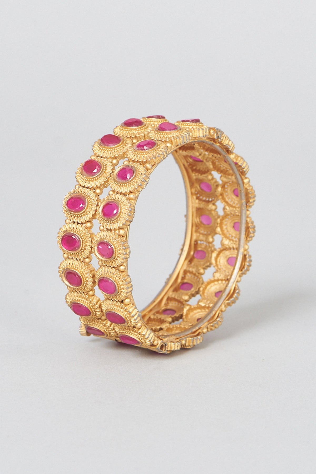 Gold Finish Ruby Bangles (Set of 2)