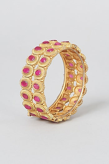 Gold Finish Ruby Bangles (Set of 2)