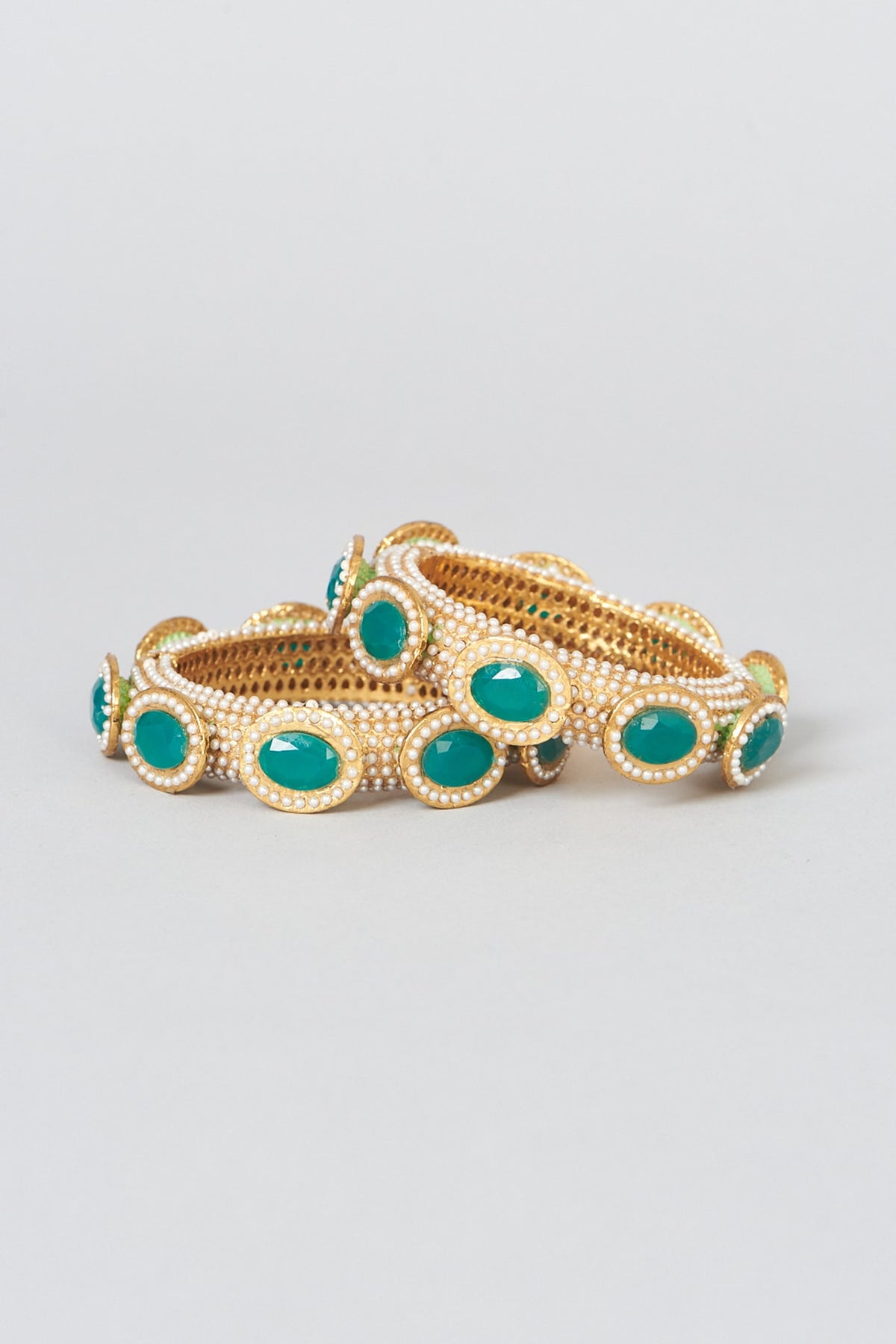 Gold Finish Emerald Bangles (Set of 2)