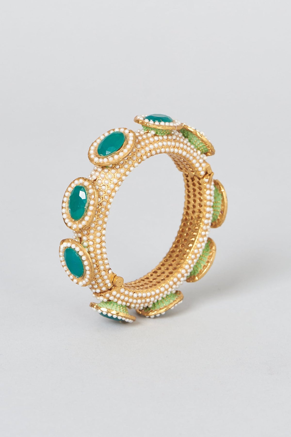 Gold Finish Emerald Bangles (Set of 2)