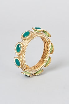 Gold Finish Emerald Bangles (Set of 2)