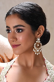 Gold Finish Kundan Polki Anamika Dangler Earrings