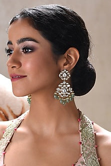 Gold Finish Kundan Polki Anamika Dangler Earrings