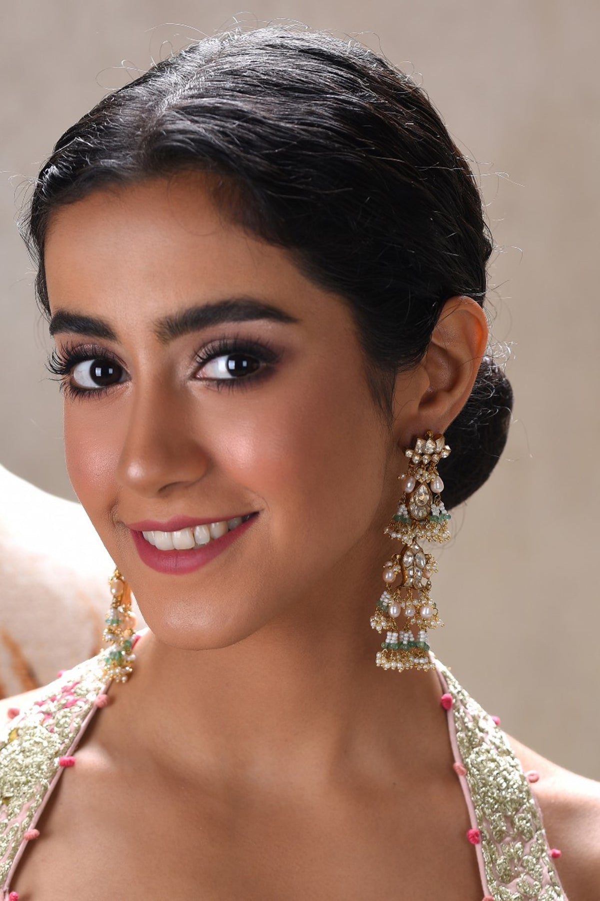 Gold Finish Kundan Polki Chitrali Dangler Earrings